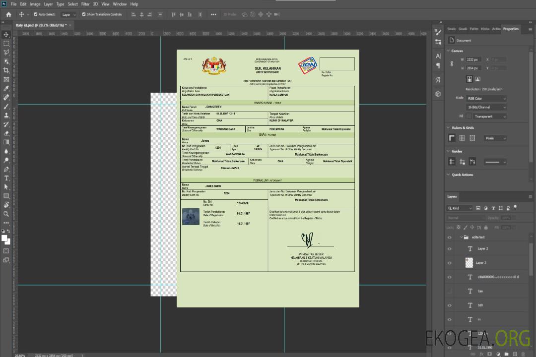 Modèle Word et PDF d'acte de naissance en Malaisie template